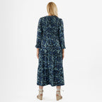 La Marey Soft Touch Knitted Shirred Dress (Size L) - Blue Floral