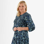 La Marey Soft Touch Knitted Shirred Dress (Size L) - Blue Floral