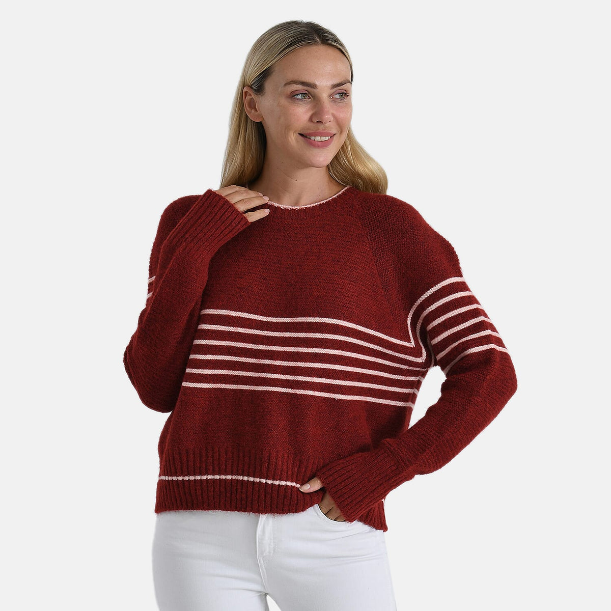 La Marey Soft Touch Striped Jumper (Size L) - Burgundy &amp; Pink V32557375 3