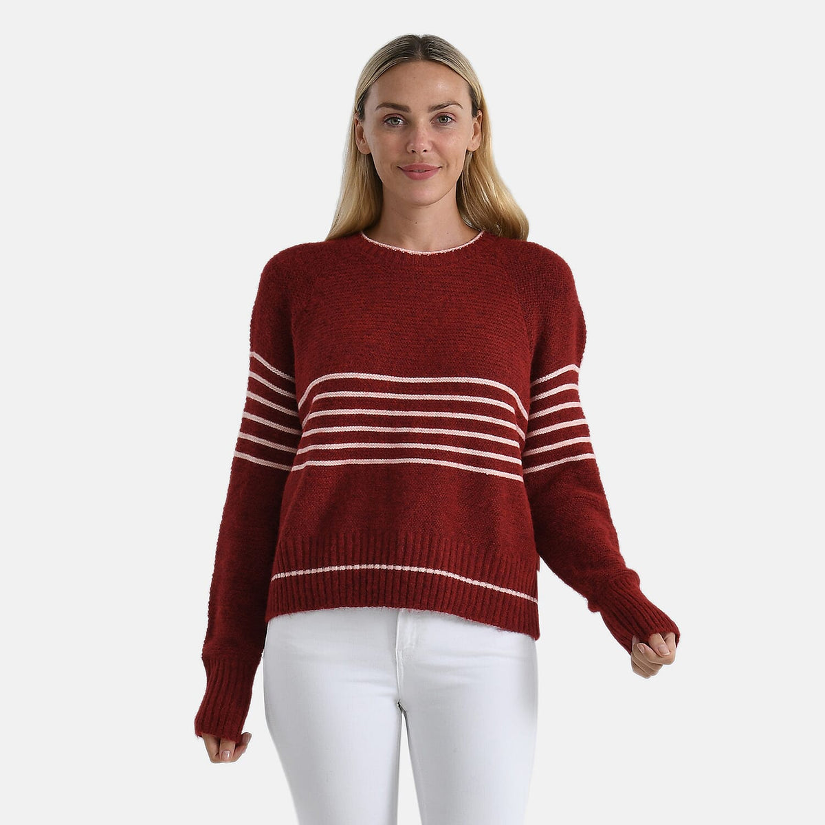 La Marey Soft Touch Striped Jumper (Size XL) - Burgundy &amp; Pink V32521124 0