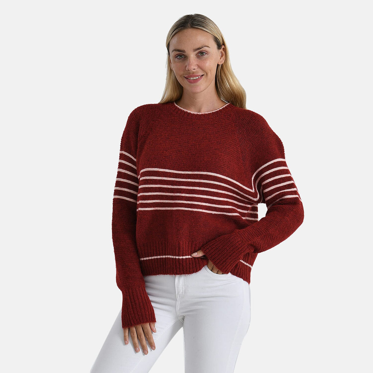 La Marey Soft Touch Striped Jumper (Size XL) - Burgundy &amp; Pink V32521124 4