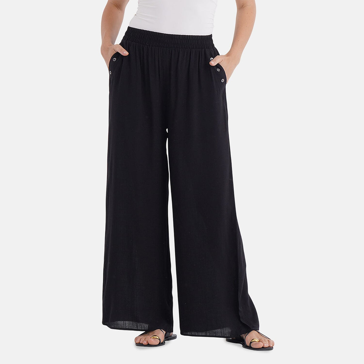 La Marey Casual Wide Leg Trousers with Elastic Waist (Size 16 to 18) - Black 8030379 0