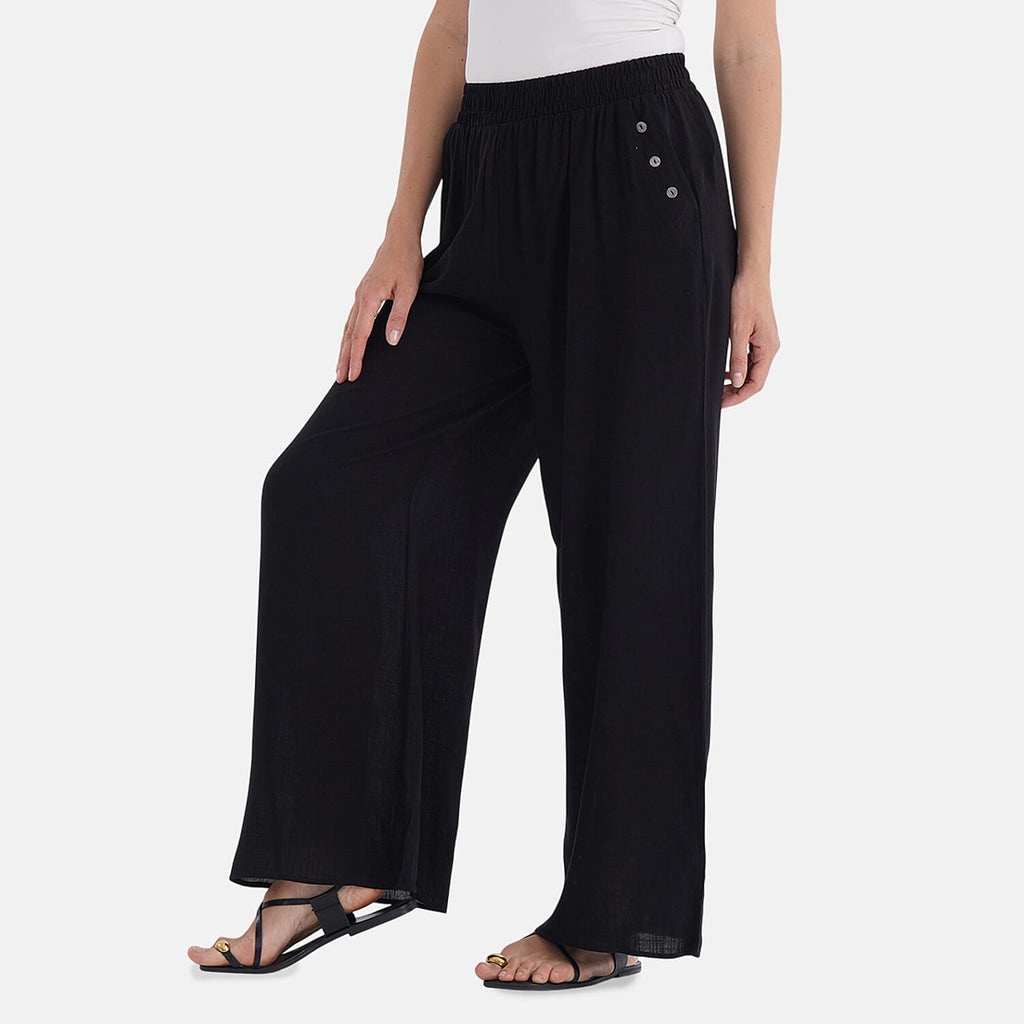 La Marey Casual Wide Leg Trousers with Elastic Waist (Size 16 to 18) - Black