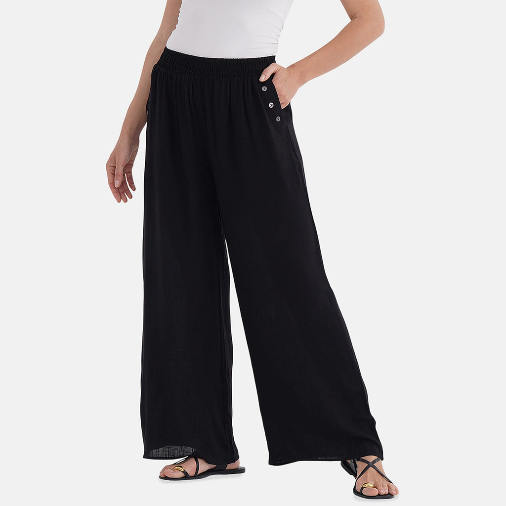 La Marey Casual Wide Leg Trousers with Elastic Waist (Size 16 to 18) - Black