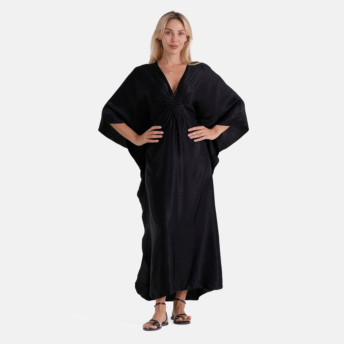 La Marey Soft Silk Touch Gathered Front Kaftan (Size 10-22) - Black 8481464 0