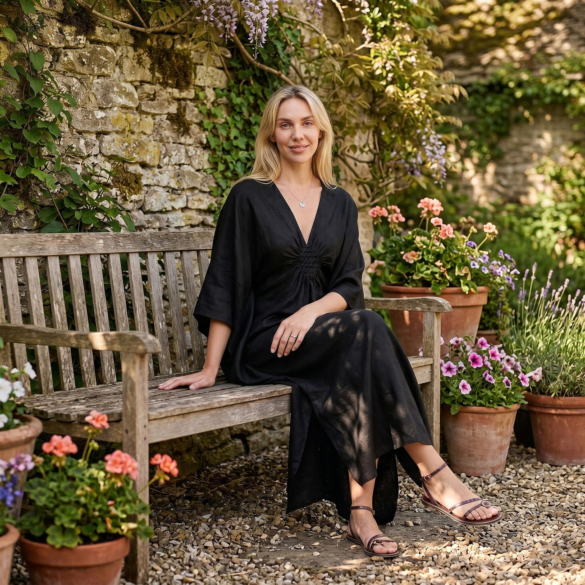 La Marey Soft Silk Touch Gathered Front Kaftan (Size 10-22) - Black 8481464 2
