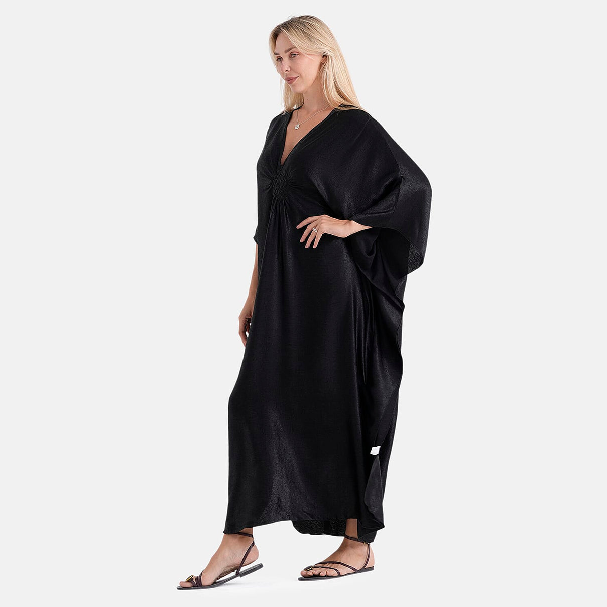 La Marey Soft Silk Touch Gathered Front Kaftan (Size 10-22) - Black 8481464 4