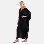 La Marey Soft Silk Touch Gathered Front Kaftan (Size - One Size) - Black