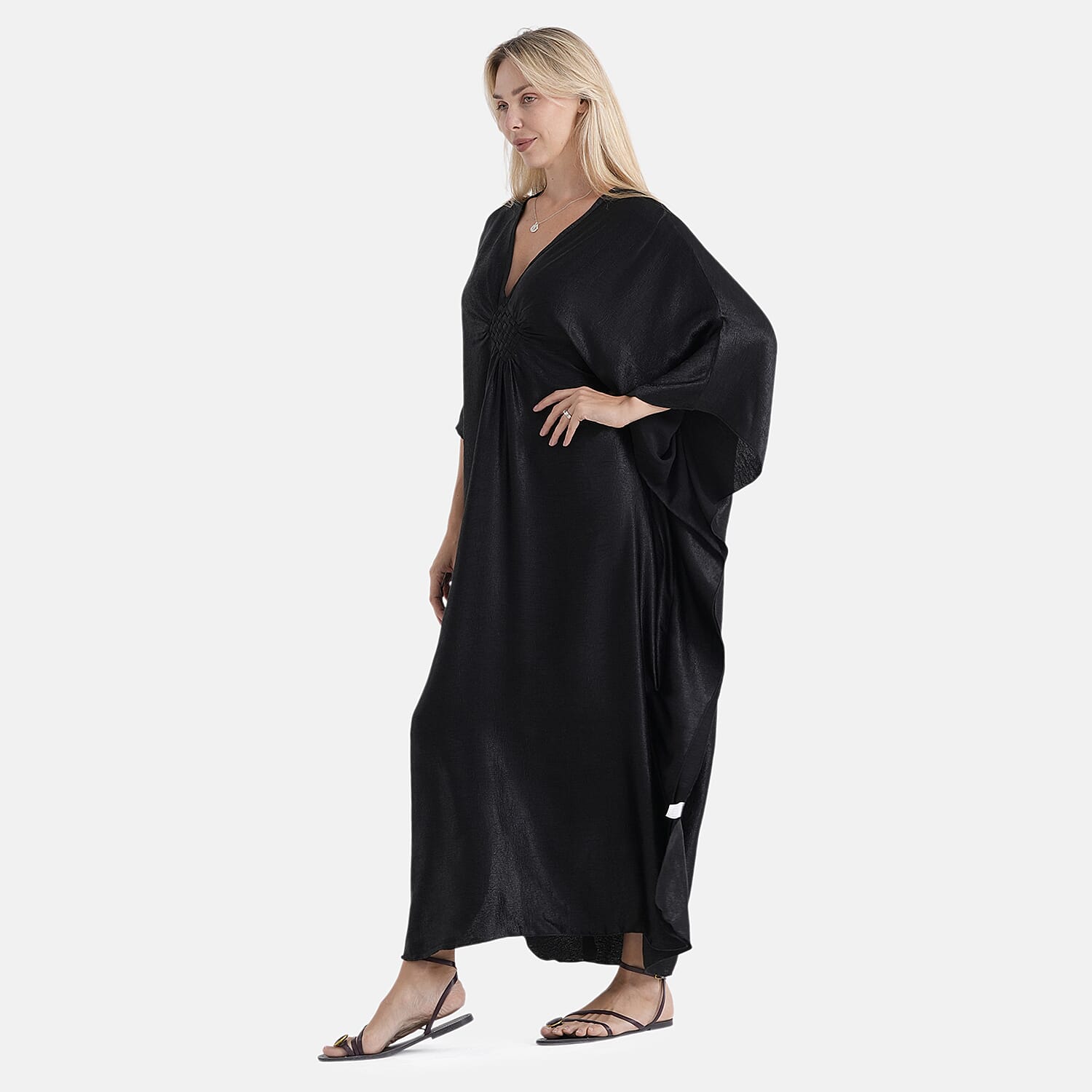 La Marey Soft Silk Touch Gathered Front Kaftan (Size 10-22) - Black 8481464 4