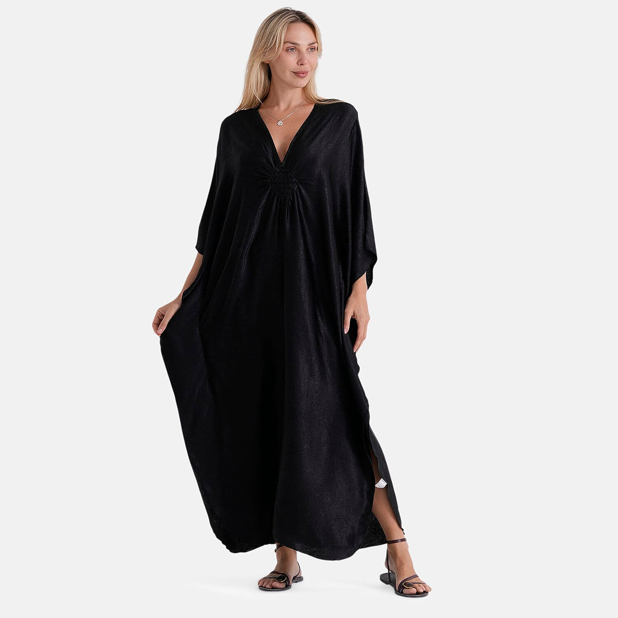 La Marey Soft Silk Touch Gathered Front Kaftan (Size 10-22) - Black 8481464 5