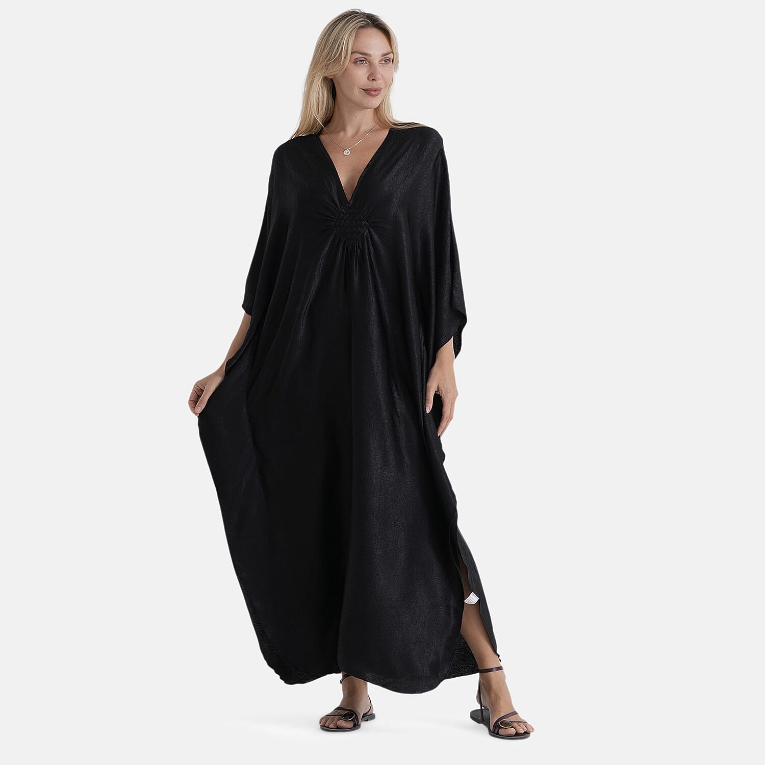 La Marey Soft Silk Touch Gathered Front Kaftan (Size 10-22) - Black 8481464 5