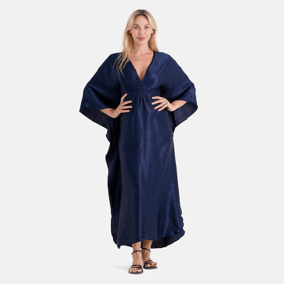 La Marey Soft Silk Touch Gathered Front Kaftan (Size 10-22) - Navy Blue V32589914 0