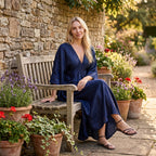 La Marey Soft Silk Touch Gathered Front Kaftan (Size - One Size) - Blue