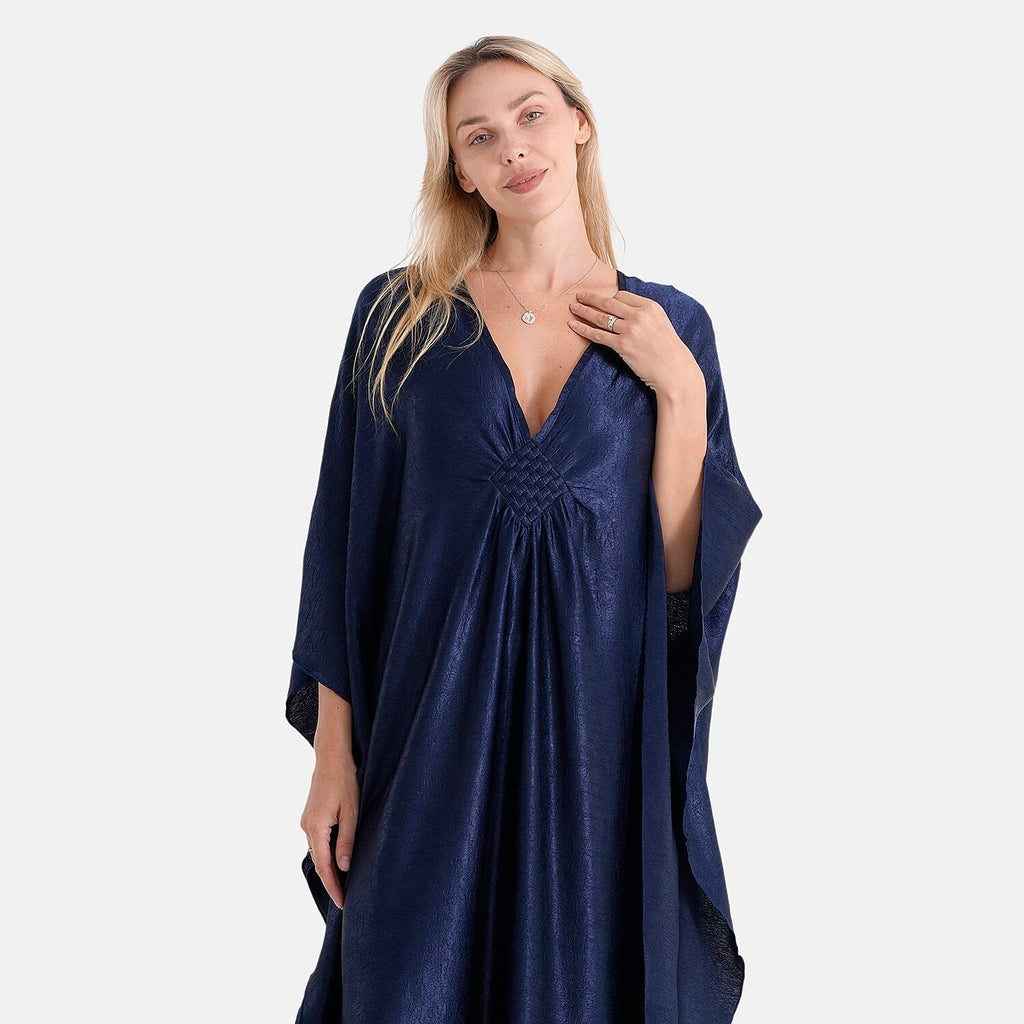La Marey Soft Silk Touch Gathered Front Kaftan (Size - One Size) - Blue
