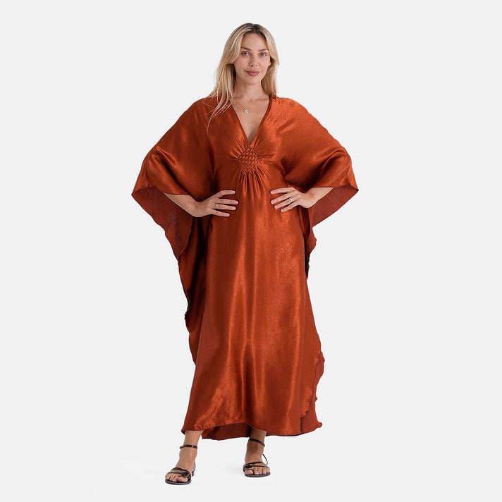 La Marey Soft Silk Touch Gathered Front Kaftan (Size 10-22) - Alloy Orange V32617553 1