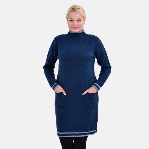 Limited Collection La Marey Cotton Blend Knitted Dress (Size L-XL) - Navy & Cream - Navy Cream & Cream