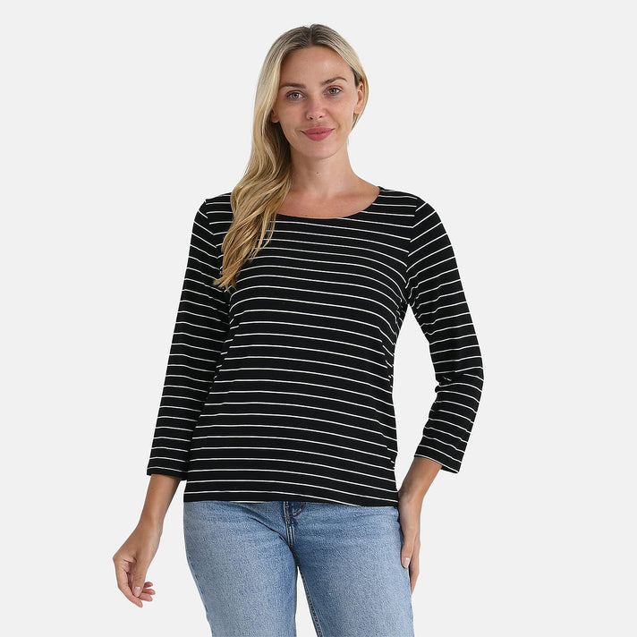 La Marey Striped Viscose Stretch T-shirt (Size XL) - Black &amp; White 8192750 1