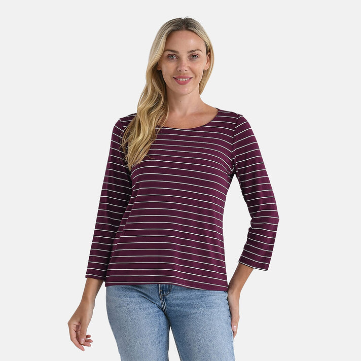 La Marey Striped Viscose Stretch T-shirt (Size XL) - Dark Purple &amp; White 8192760 1