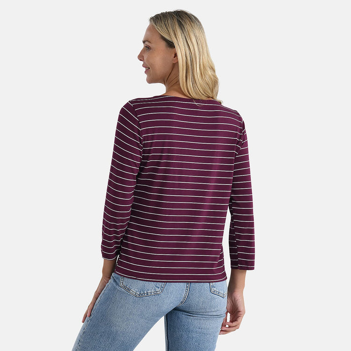 La Marey Striped Viscose Stretch T-shirt (Size XL) - Dark Purple &amp; White 8192760 2