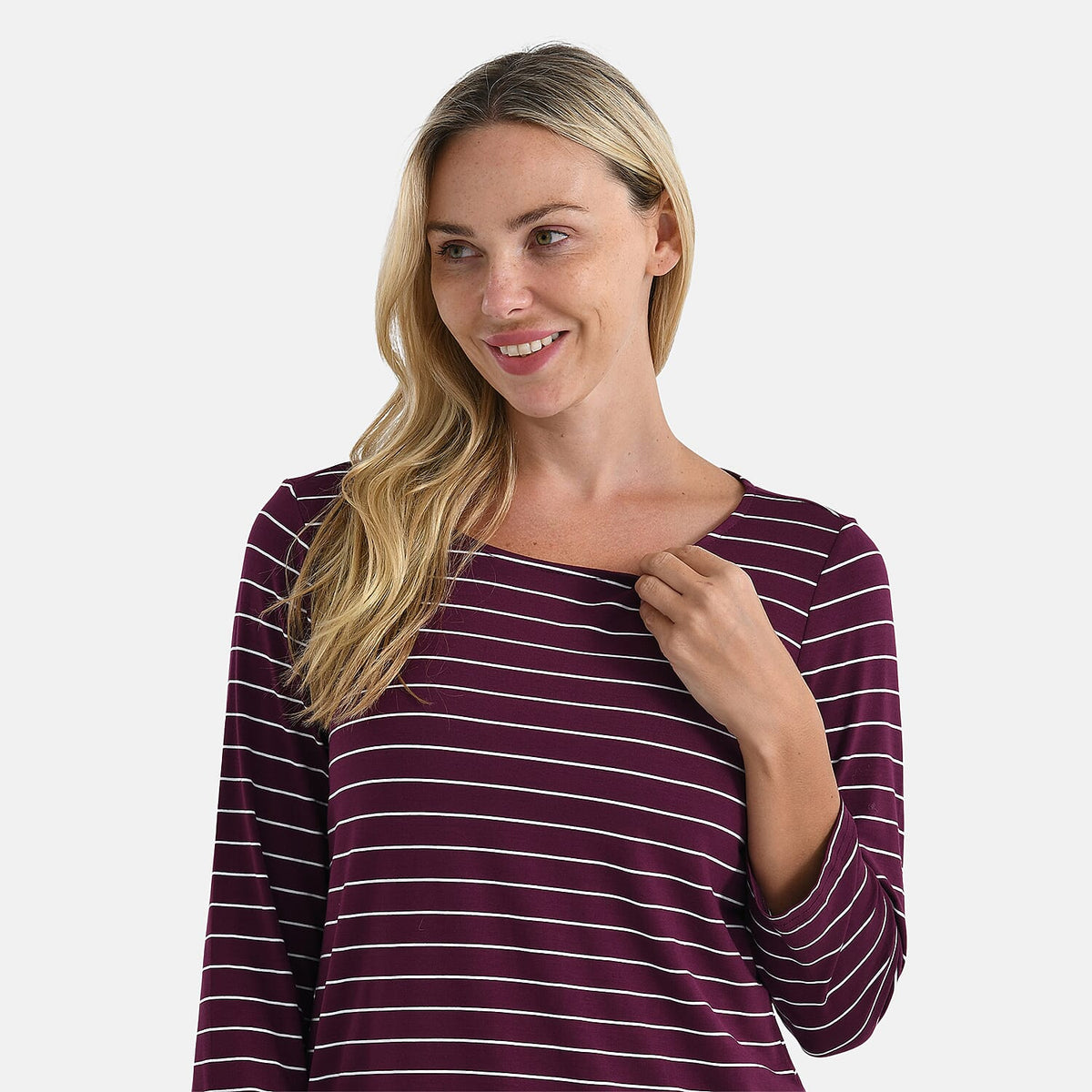 La Marey Striped Viscose Stretch T-shirt (Size XL, 20-22) - Dark Purple &amp; White V32515041 5