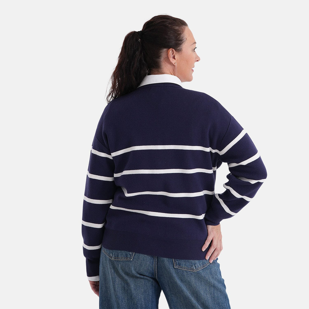 La Marey V-Neck Striped Cardigan (Size - L, 16-18) - Navy &amp; White V32520515 2