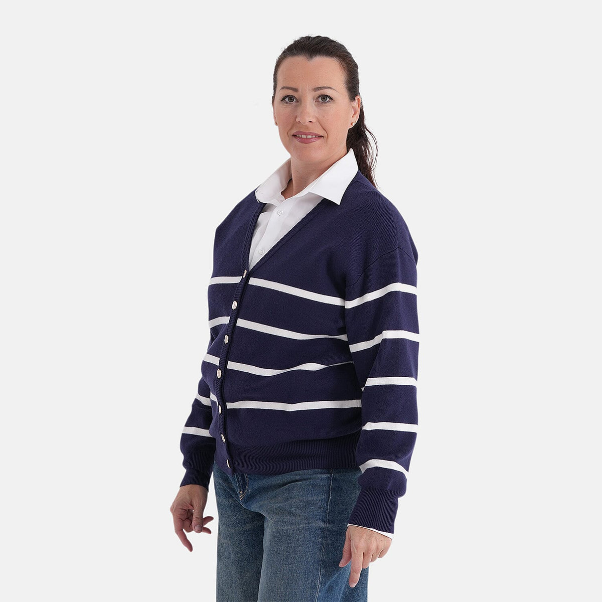 La Marey V-Neck Striped Cardigan (Size - L, 16-18) - Navy &amp; White V32520515 4
