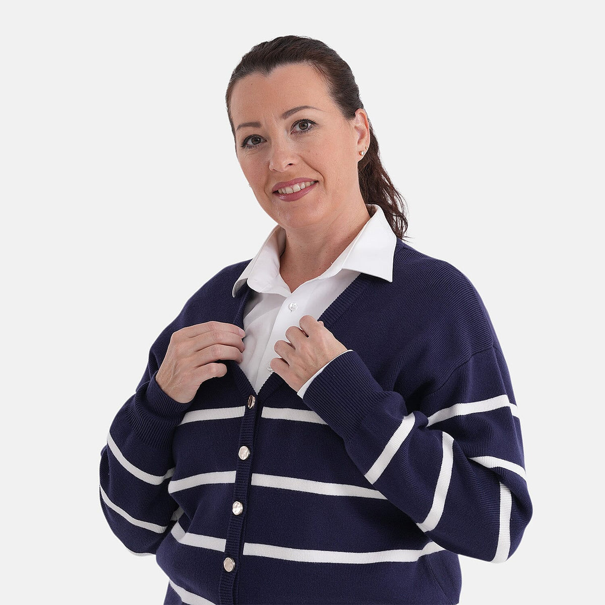 La Marey V-Neck Striped Cardigan (Size - L, 16-18) - Navy &amp; White V32520515 5