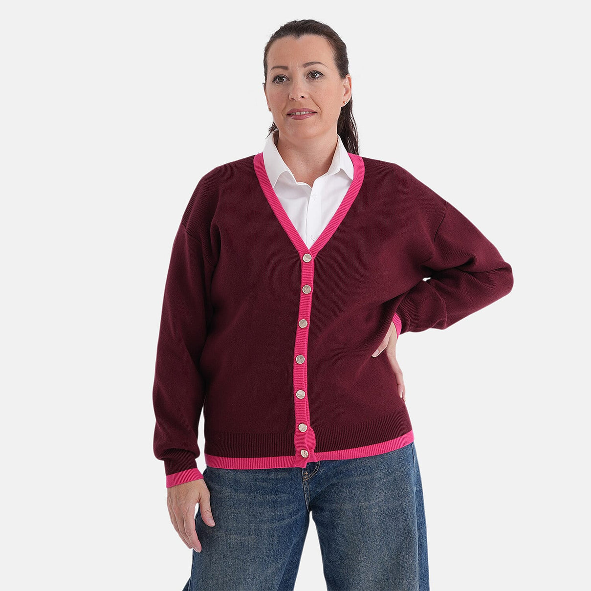 La Marey V-neck Cardigan (Size - L, 16-18) - Pink &amp; Burgundy 8300998 0