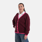 La Marey V-neck Cardigan (Size - L, 16-18) - Pink & Burgundy