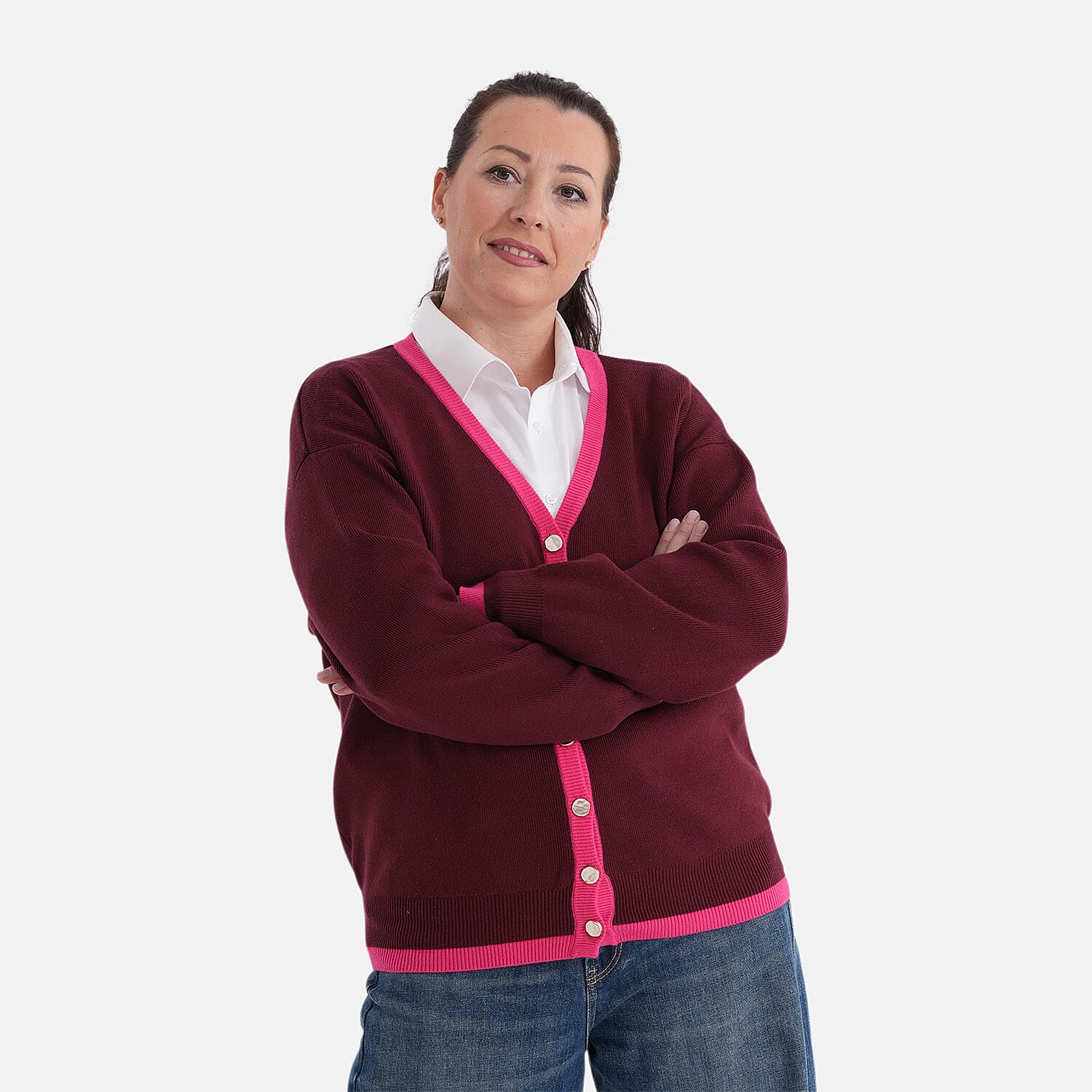 La Marey V-neck Cardigan (Size - L, 16-18) - Pink &amp; Burgundy 8300998 4