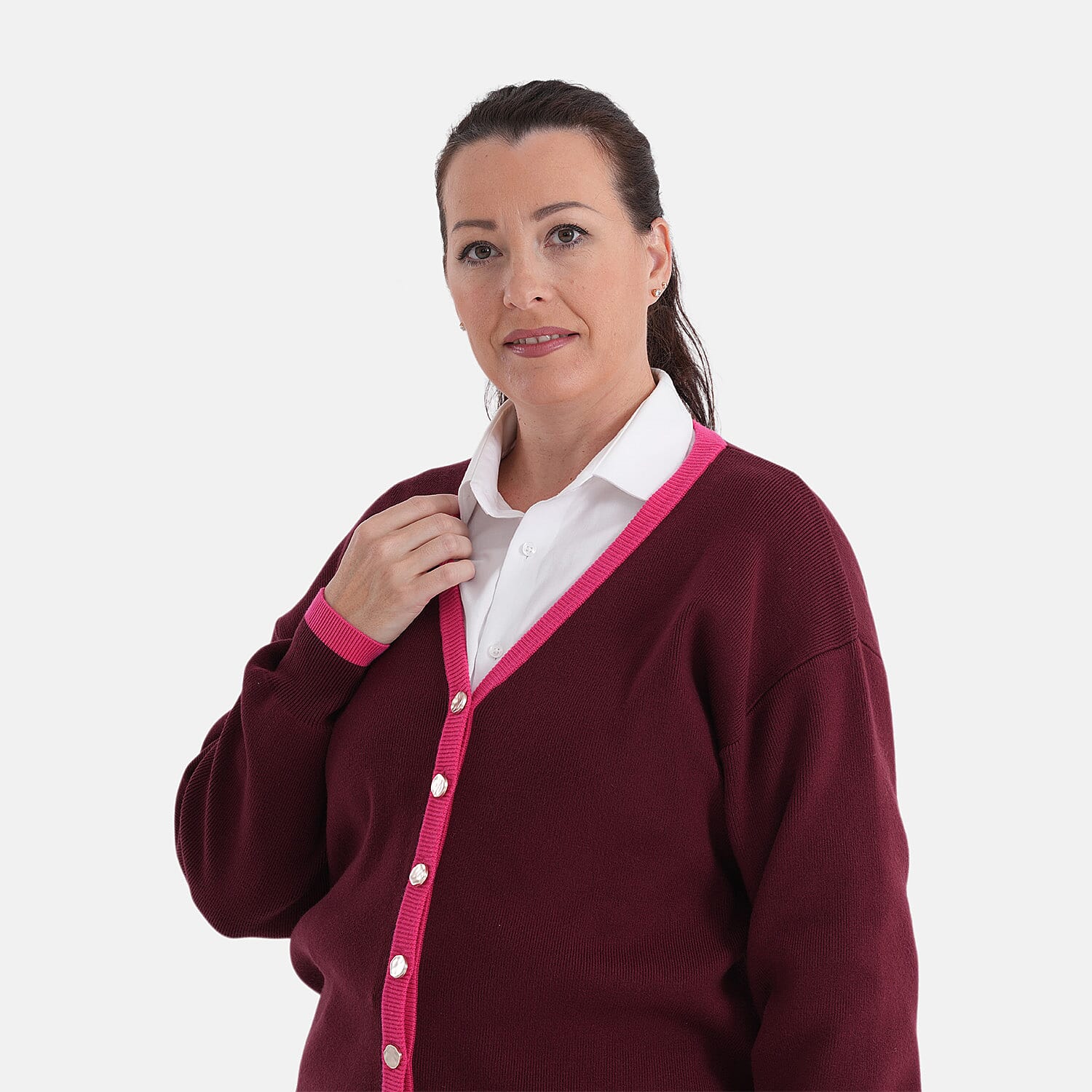 La Marey V-neck Cardigan (Size - L, 16-18) - Pink &amp; Burgundy 8300998 5