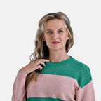 Ladies Casual Striped Crewneck Jumper (Size L) - Pink - Green
