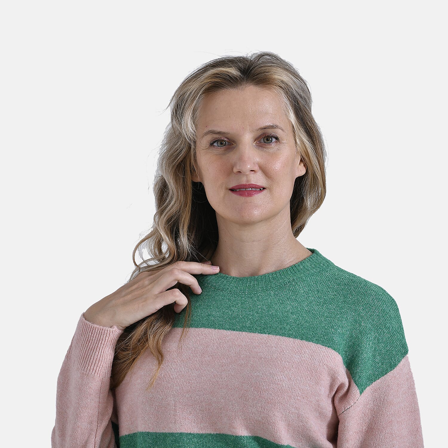 Ladies Casual Striped Crewneck Jumper (Size L) - Pink - Green 7957317 4