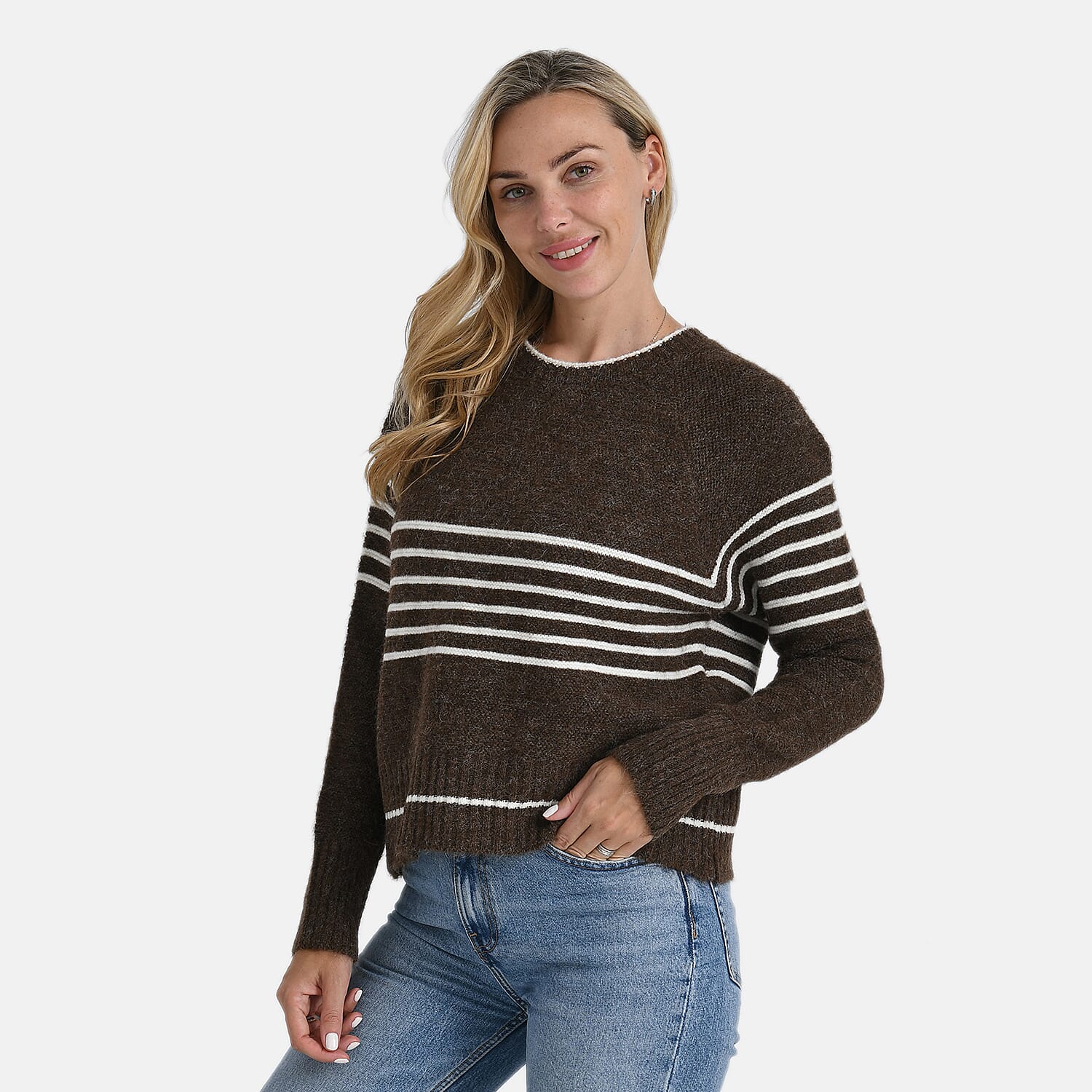 La Marey Striped Knitted Jumper (Size L) - Brown 8225731 2
