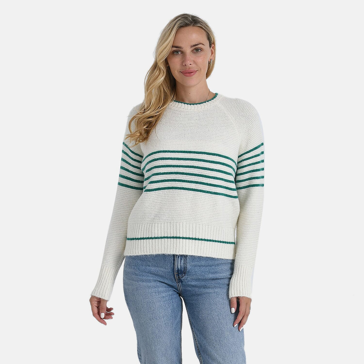 La Marey Striped Knitted Jumper (Size L) - Off-White &amp; Green 8225727 0