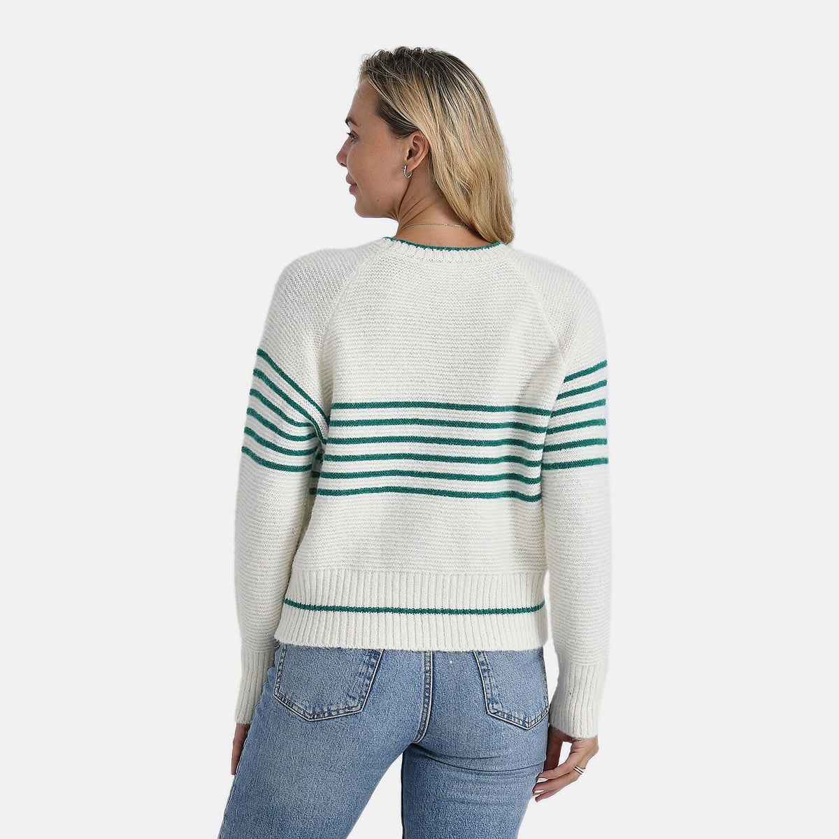 La Marey Striped Knitted Jumper (Size L) - Off-White &amp; Green 8225727 1