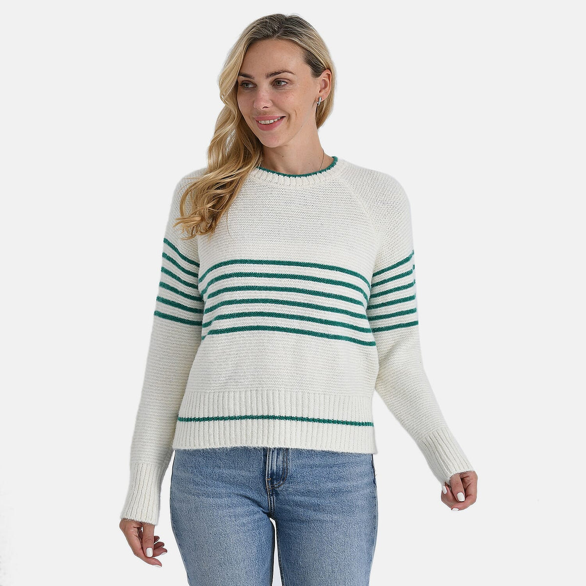 La Marey Striped Knitted Jumper (Size L) - Off-White &amp; Green 8225727 3