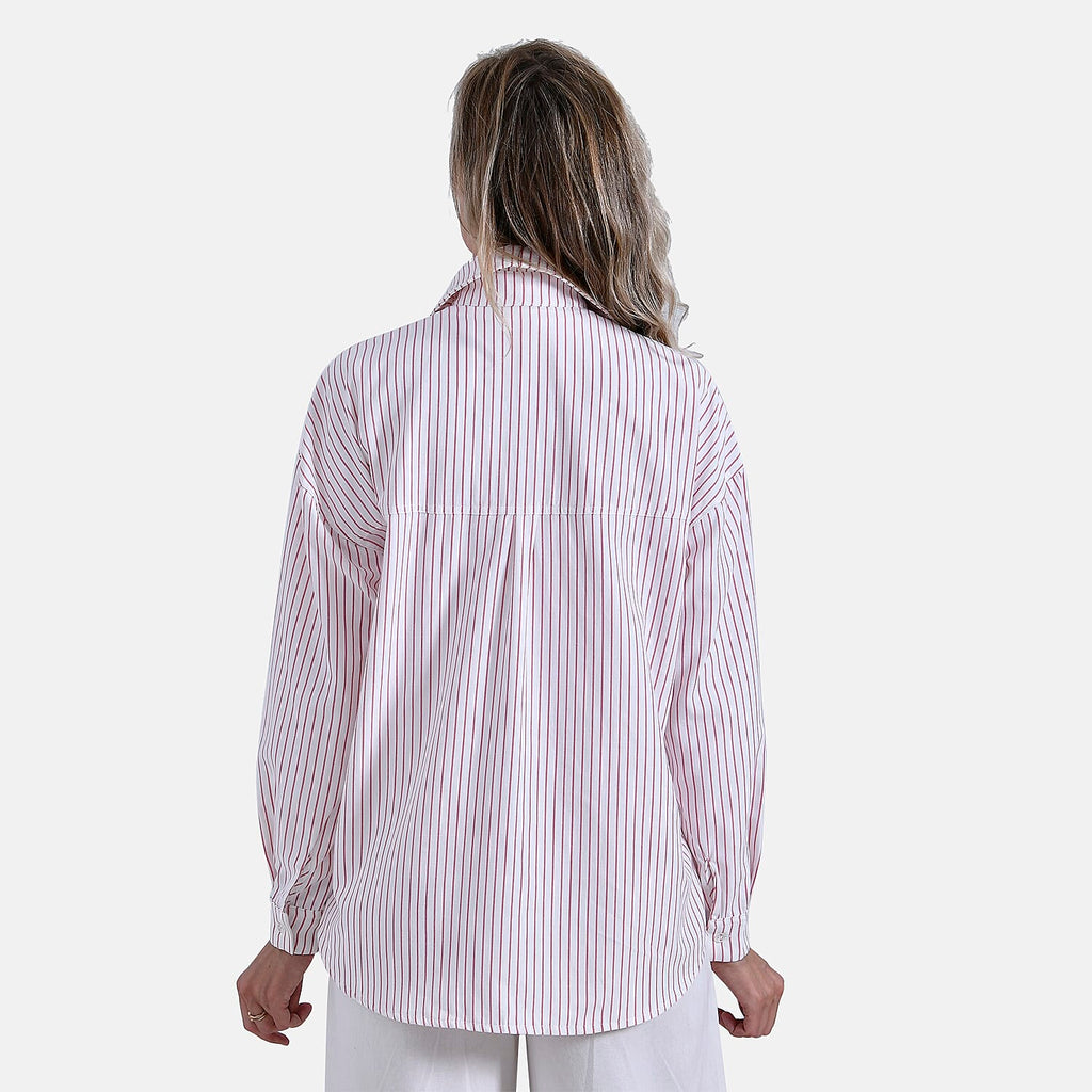 La Marey Striped Shirt (Size L) - Pink & White