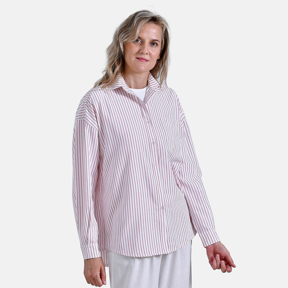La Marey Striped Shirt (Size L) - Pink &amp; White 7857477 7