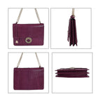 LA MAREY 100% Genuine Python Leather Crossbody Bag with Adjustable Shoulder Chain Strap - Magenta