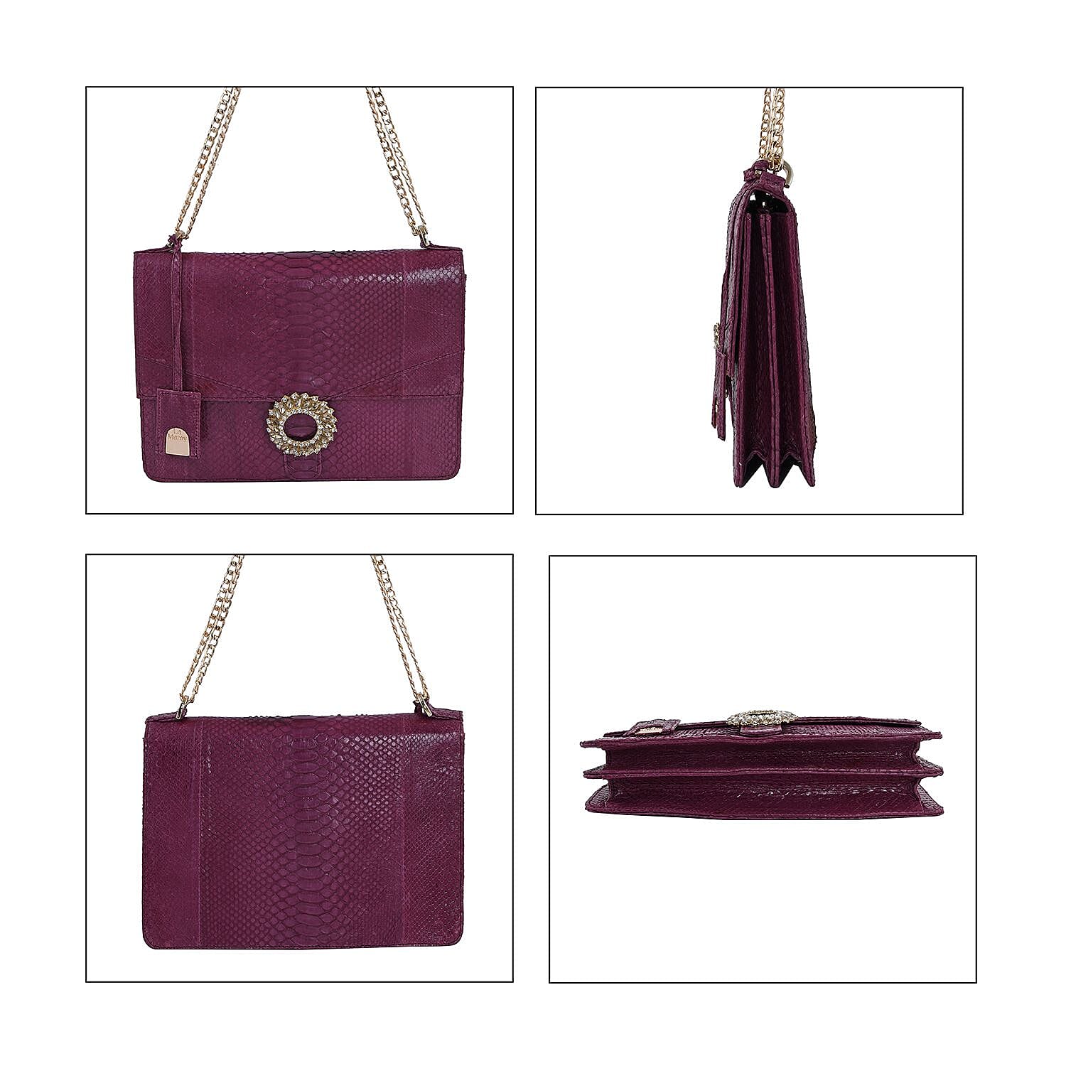 La Marey Structured 100% Genuine Python Leather Crossbody Bag - Burgundy 7323891 1