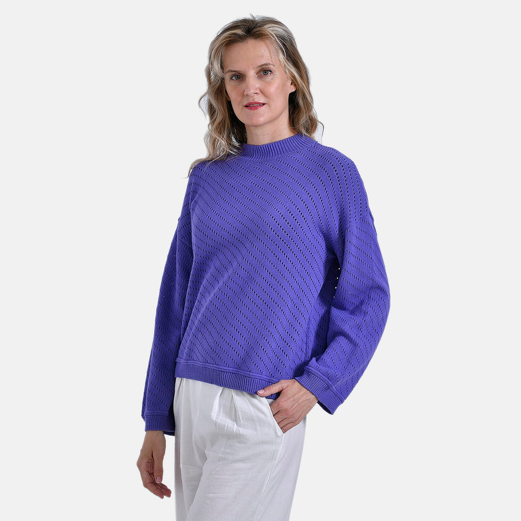 La Marey 100% Cotton Cozy Round Neck Jumper (Size M) - Purple