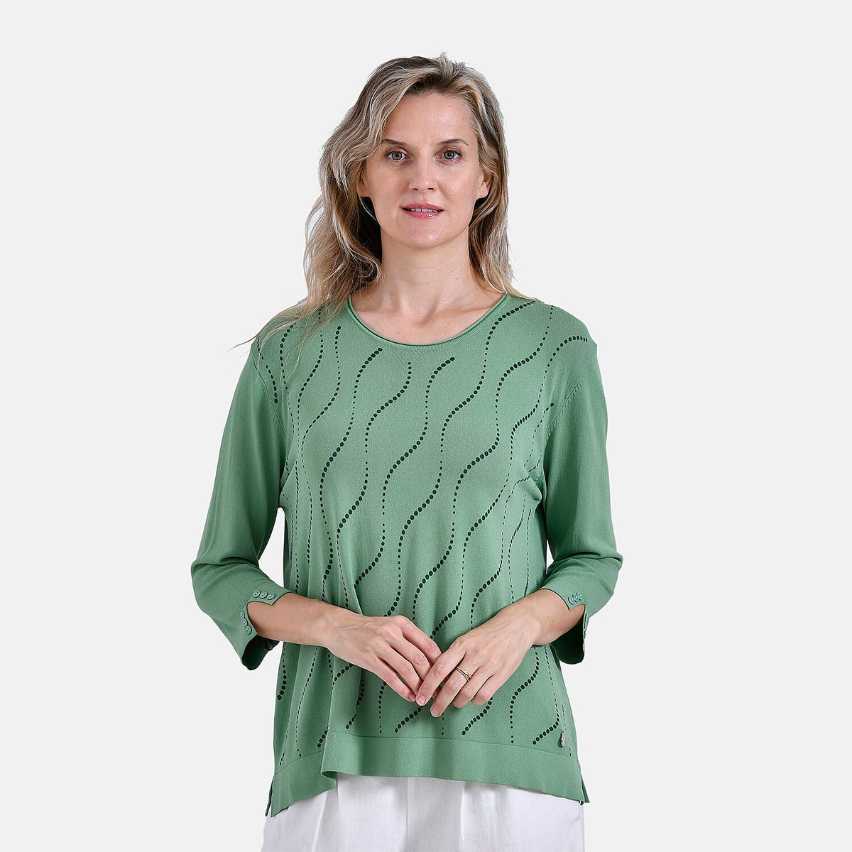 La Marey Wavy Pattern 3 Quarter Sleeve Blouse (Size 22 to22) - Olive Grove V32534963 0