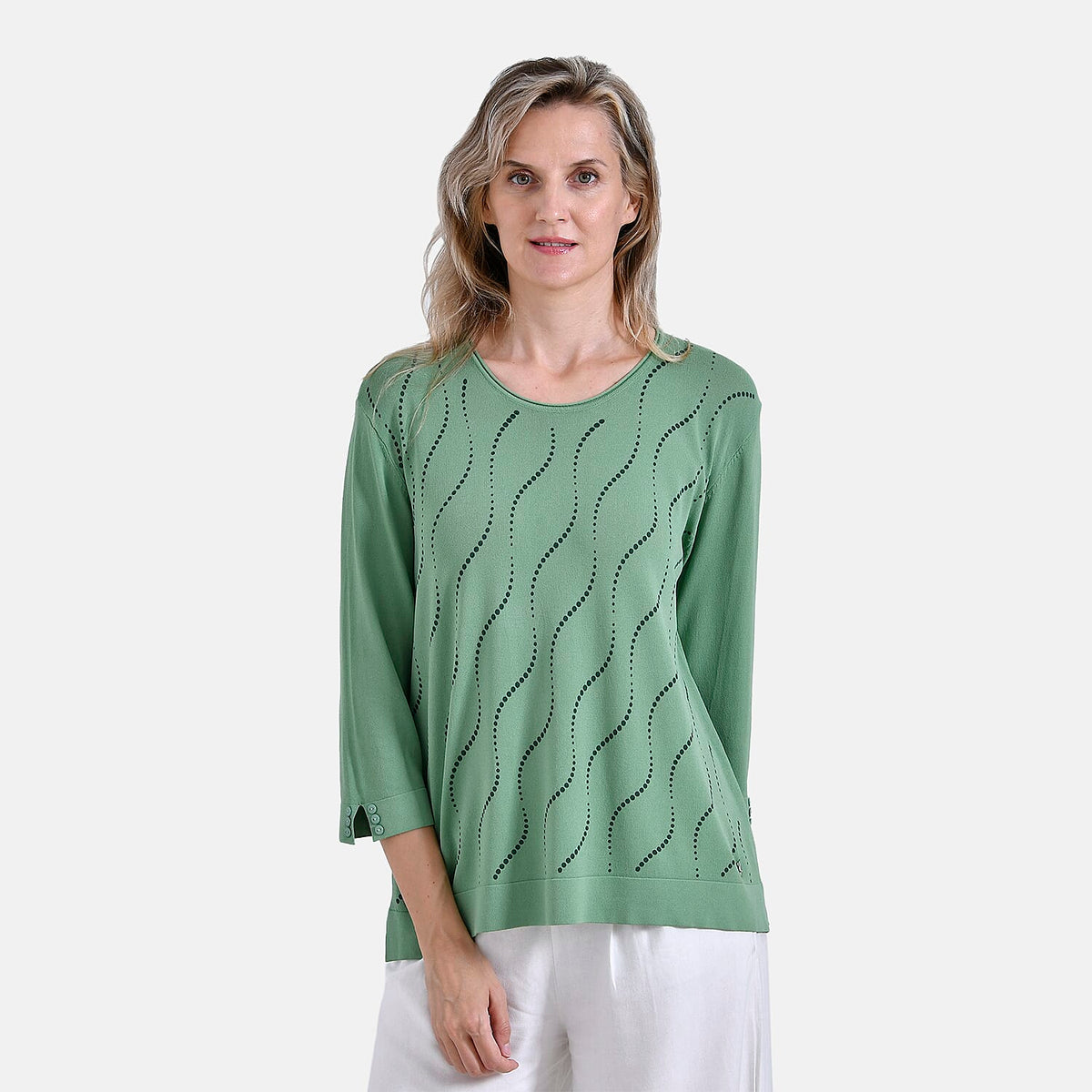 La Marey Wavy Pattern 3 Quarter Sleeve Blouse (Size 22 to22) - Olive Grove V32534963 3