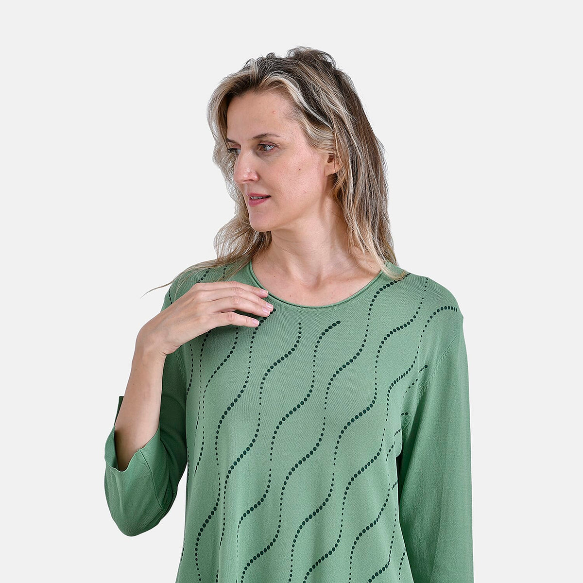 La Marey Wavy Pattern 3 Quarter Sleeve Blouse (Size 22 to22) - Olive Grove V32534963 4