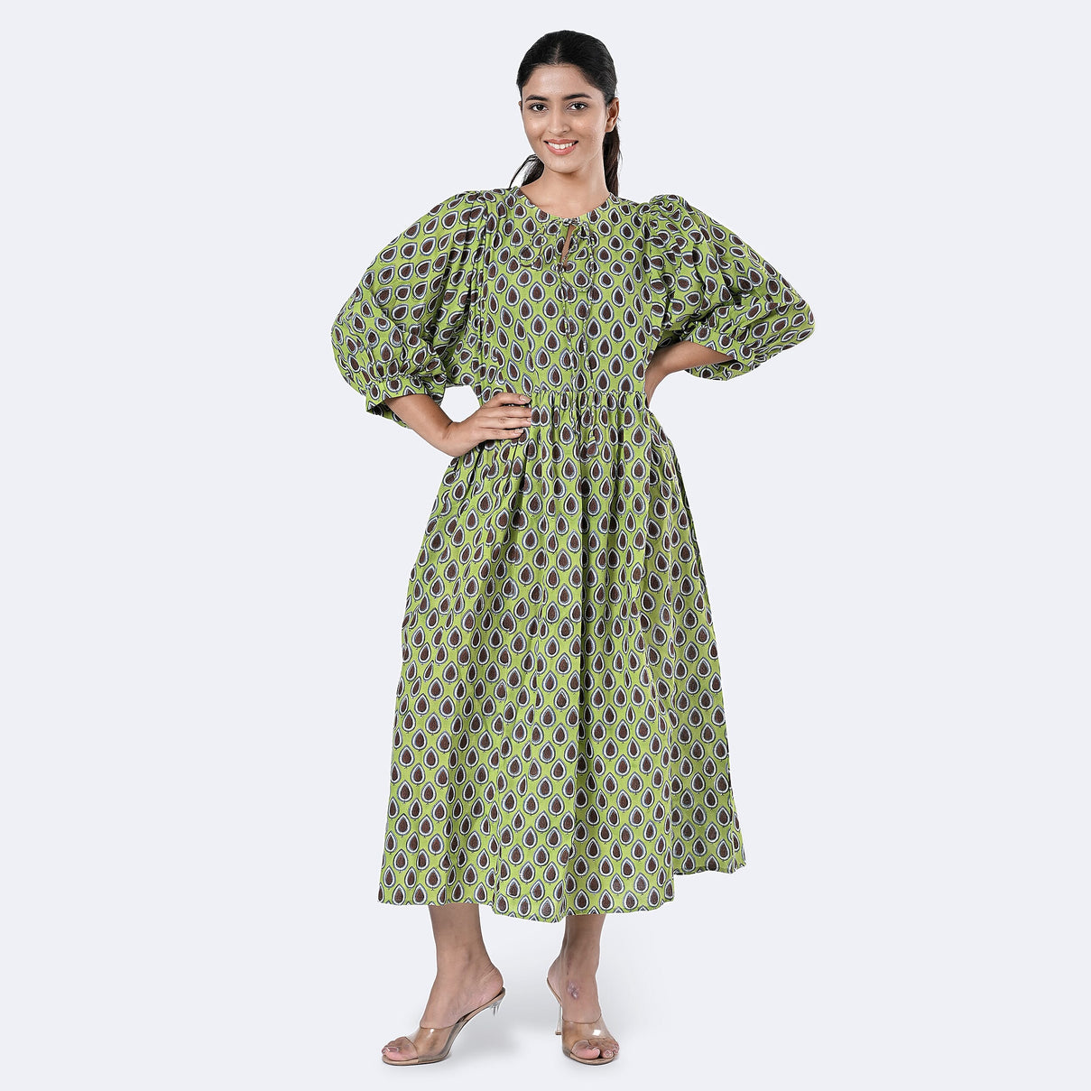 La Marey Womens Hand Block Print Cotton Dress (Size XXL) - Green 7989961 0