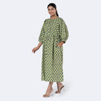 La Marey Womens Hand Block Print Cotton Dress (Size XXL) - Green