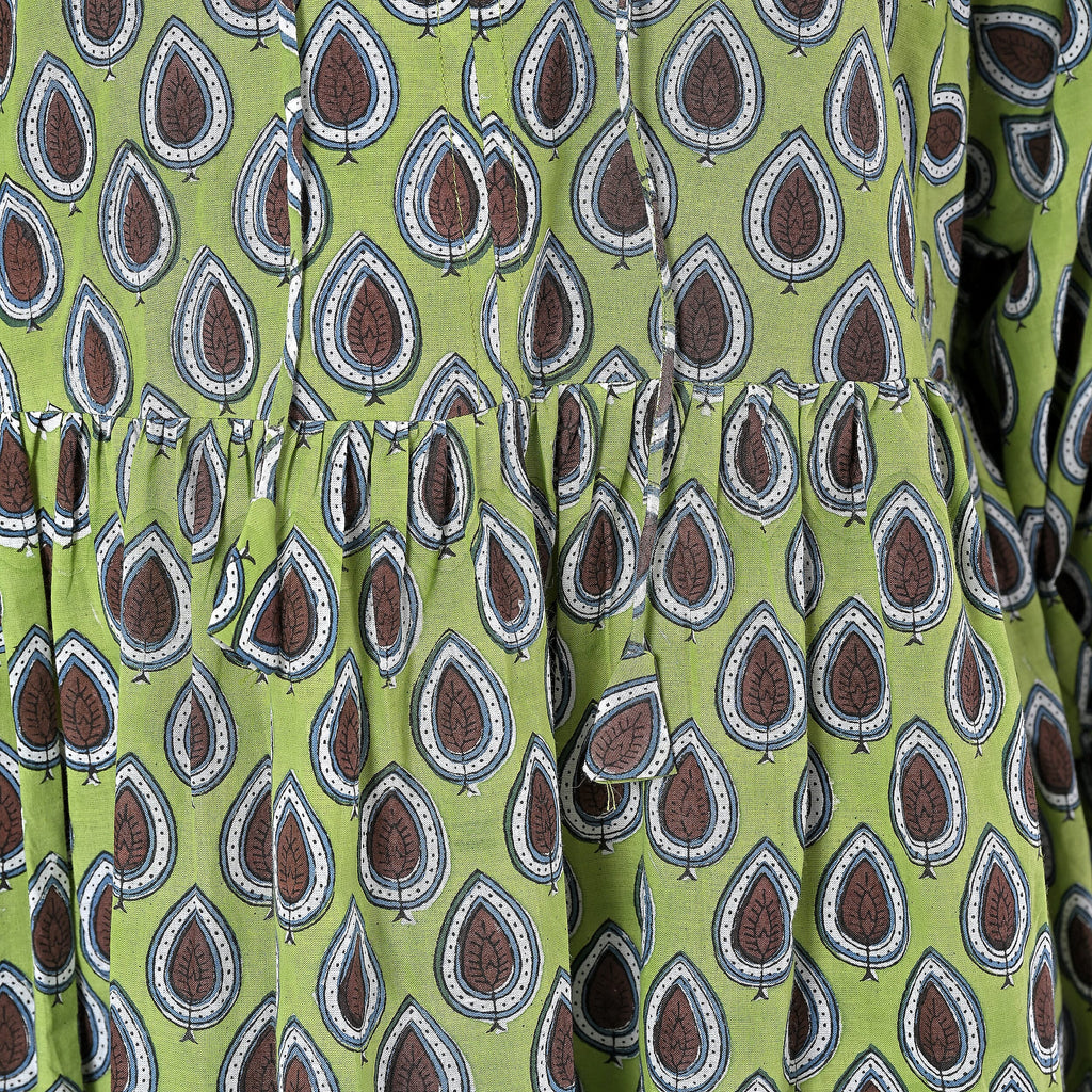 La Marey Womens Hand Block Print Cotton Dress (Size XXL) - Green