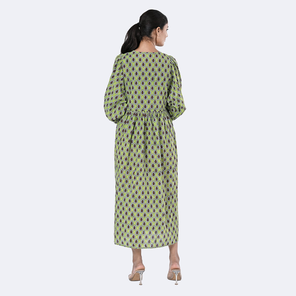 La Marey Womens Hand Block Print Cotton Dress (Size XXL) - Green