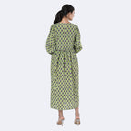 La Marey Womens Hand Block Print Cotton Dress (Size XXL) - Green